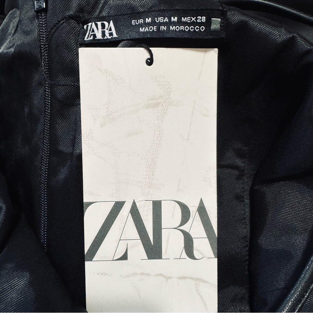 Zara Bloggers Fav Topstitched Faux Leather Midi Slit Christmas CutOut Dress Sz M - Picture 16 of 17